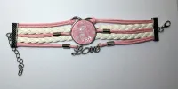 Pink/White Multi-strand Leather Bracelet