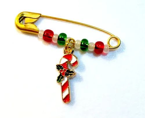 Christmas Candy Cane  Safety Pin